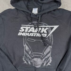 Marvel Stark Industries Mens L Black Hoodie Iron Man Graphic Pullover Sweatshirt